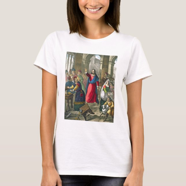 Camiseta Cristo limpia el templo, de una biblia impresa por (Anverso)