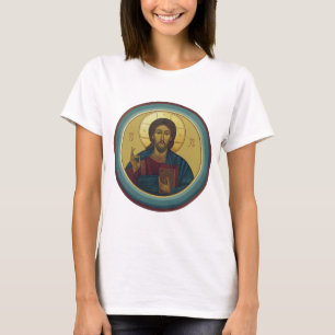 Camiseta Cristo Pantocrátor bizantino Arte de mosaico redon