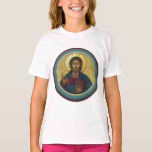 Camiseta Cristo Pantocrátor bizantino Arte de mosaico redon