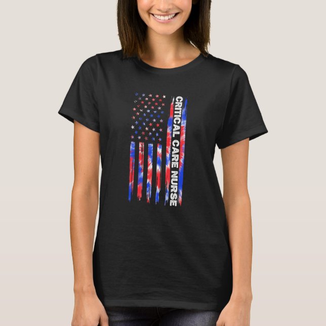 Camiseta Critical Care Nurse ICU Tie Dye American Flag 4th  (Anverso)