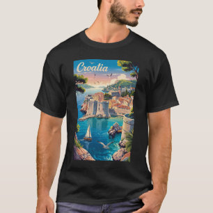 Camiseta Croacia Dubrovnik Ilustración Arte de Viaje Vintag