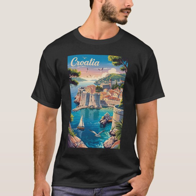 Camiseta Croatia Dubrovnik Illustration Travel Art Vintage (Anverso)