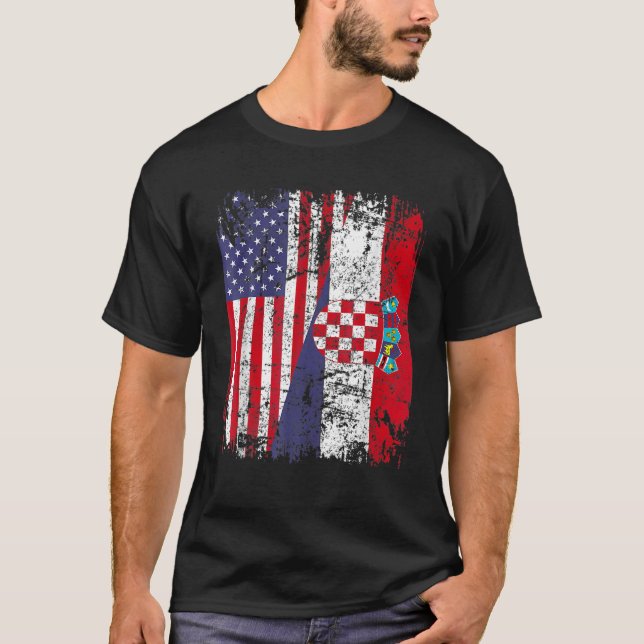 Camiseta CROATIAN ROOTS Half American Flag CROATIA (Anverso)