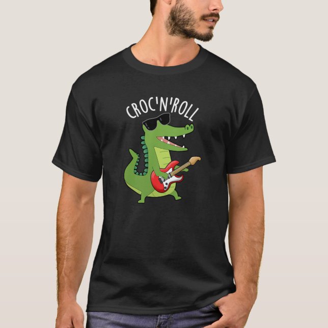 Camiseta Croc N Roll Gracioso Cocodile Pun Dark BG (Anverso)