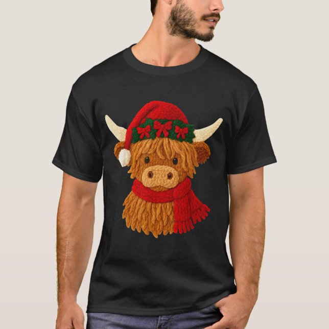Camiseta Crochet Highland Cow Christmas Winter Girly Kids T (Anverso)