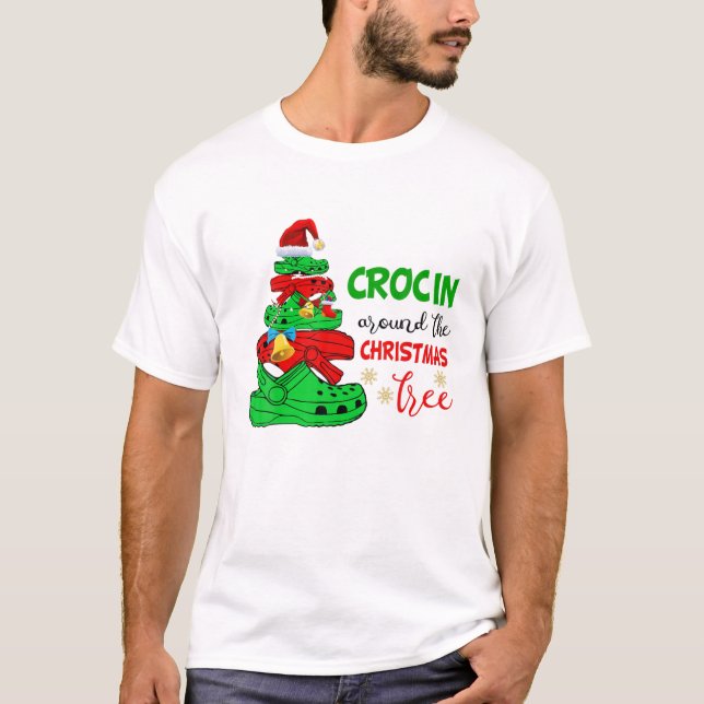 Camiseta Crocin Alrededor Del Árbol De Navidad Con Copos De (Anverso)
