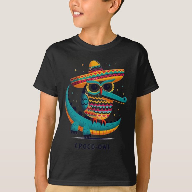 Camiseta Croco-owl Fiesta Fun And Festive Hybrid Animal Art (Anverso)