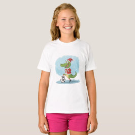 Camiseta Crocodile in Christmas costume and soccer ball