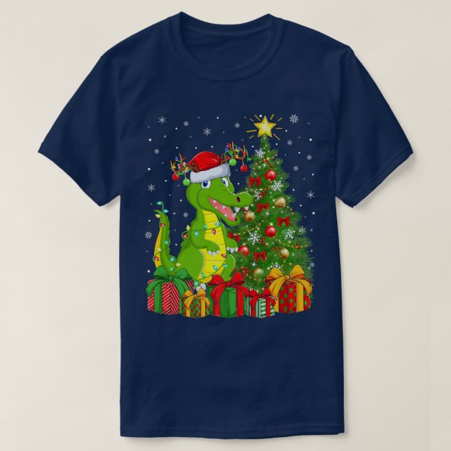 Camiseta Crocodile Lighting Xmas Tree Santa Hat Crocodile C (Diseño del anverso)