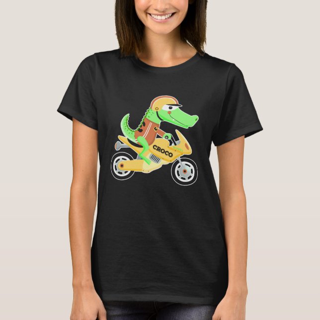 Camiseta Crocodile with motorcycle biker motorcycle dirt bi (Anverso)