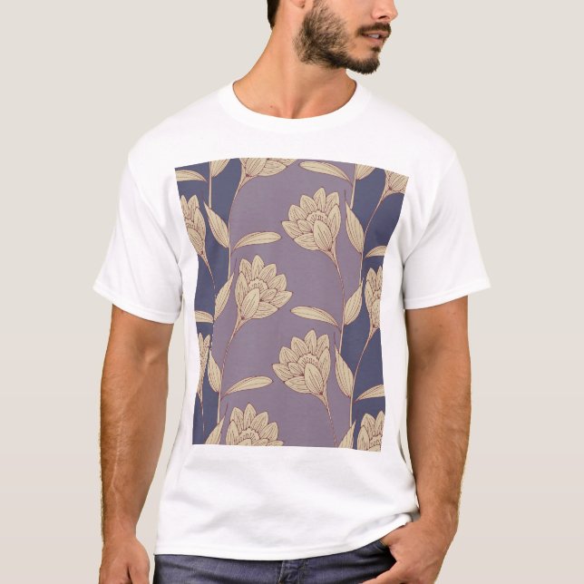 Camiseta Crocus floral retro: fondo de pantalla azul malva (Anverso)