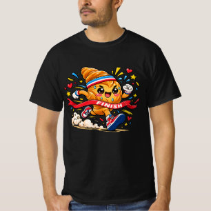 Camiseta Croissant Corredor Caricatura Línea de Meta Sprint