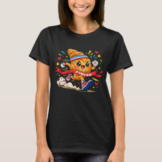 Camiseta Croissant Corredor Caricatura Línea de Meta Sprint
