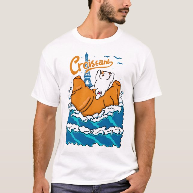 Camiseta Croissant y Cat en la ola (Anverso)