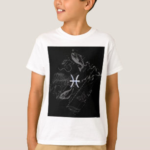 Camiseta Cromo como Pisces Zodiac Rótulo en Hevelio Negro
