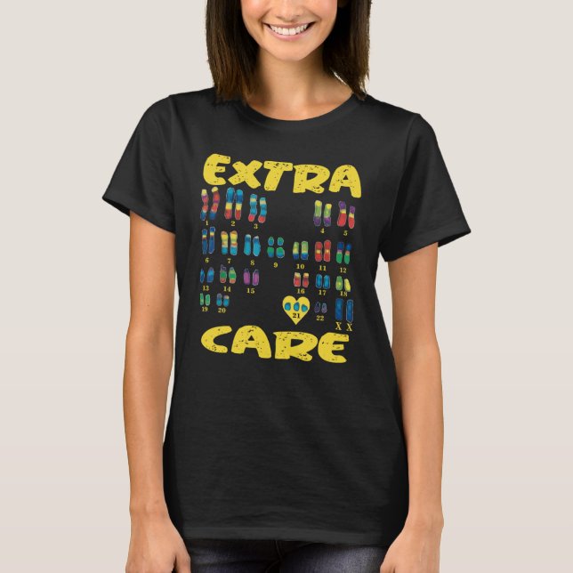 Camiseta Cromosomas extra cuidado Trisomía 21 XX (Anverso)
