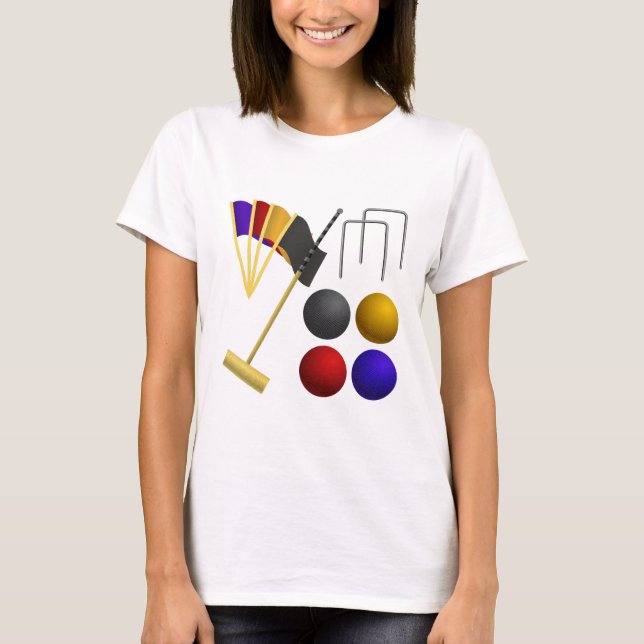 Camiseta Croquet Equipment Set Mallet Balls Hoops (Anverso)