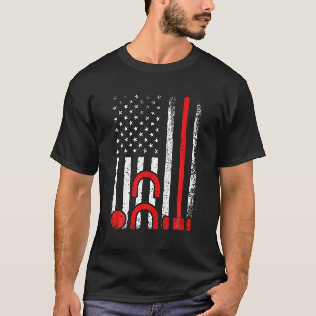 Camiseta Croquet Set Lover Bandera Retro Americana Croquet  (Anverso)