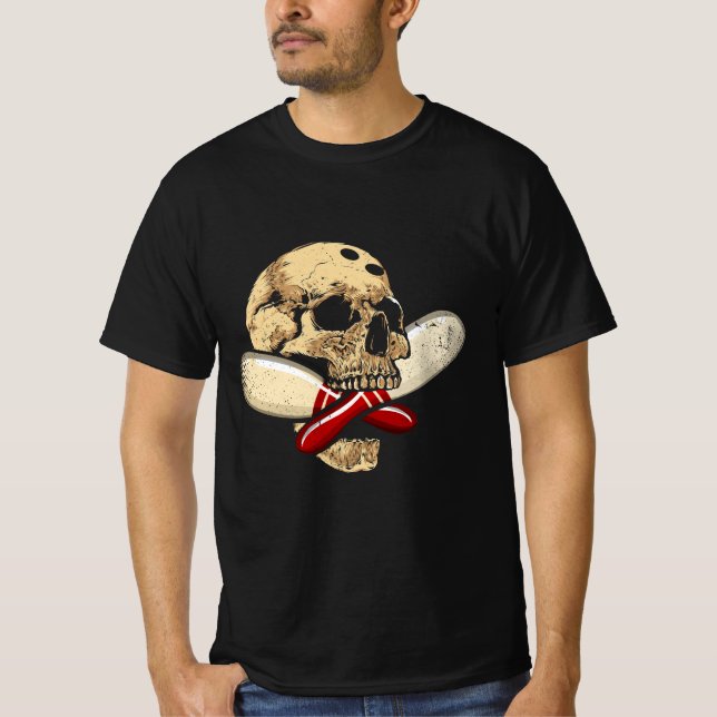 Camiseta Cross Pins Bowl Retro Skeleton Head Hallo (Anverso)