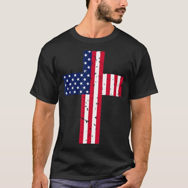 Camiseta Cross Usa Flag Christian Religious Us America Fait (Anverso)