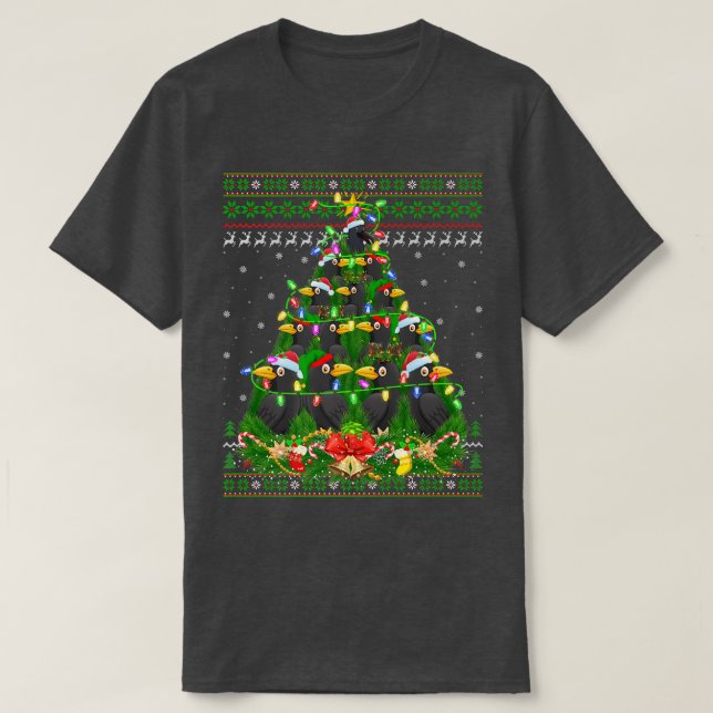 Camiseta Crow Bird Xmas Lighing Tree Santa Crow Ugly Chris (Diseño del anverso)