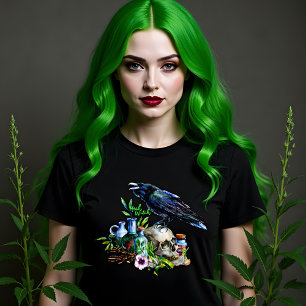 Camiseta Crow, cráneo y hierbas