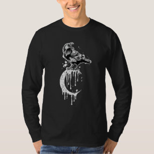 Camiseta Crow Crescent Moon Rosa Estética Occult Raven