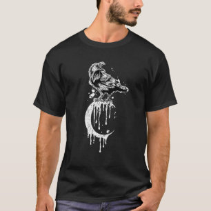 Camiseta Crow Crescent Moon Rosa Estética Occult Raven