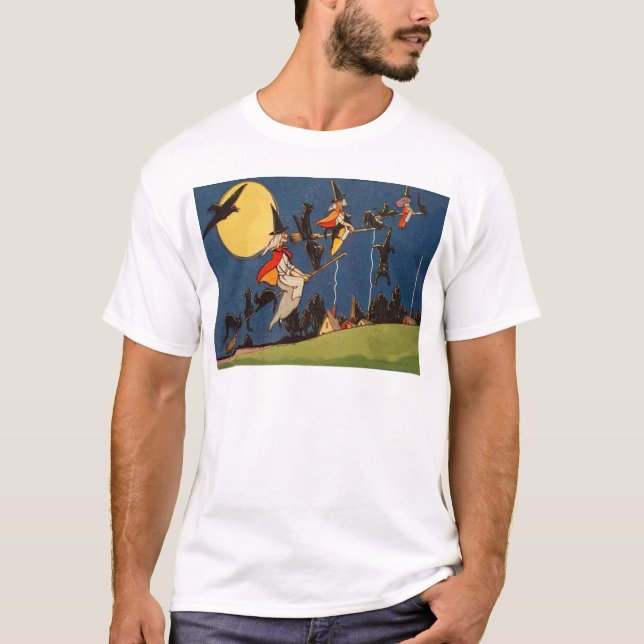 Camiseta Crow de la luna del gato negro de bruja (Anverso)