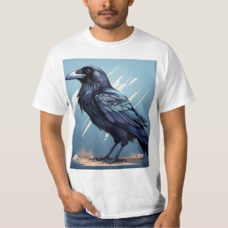 Camiseta "Crow elegante en lienzo azul claro - Wild detalla