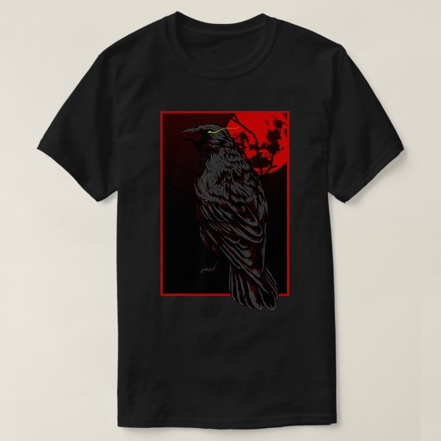 Camiseta Crow negro estético para una bruja Diseño Luna Roj (Diseño del anverso)