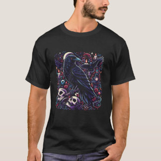 Camiseta Crow Raven Black Bird Skull T Shirt