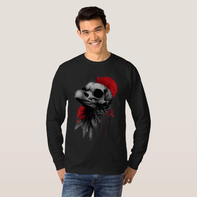 Camiseta Crow Skull Barbed Wire Grunge Long Sleeve T-Shirt (Anverso completo)