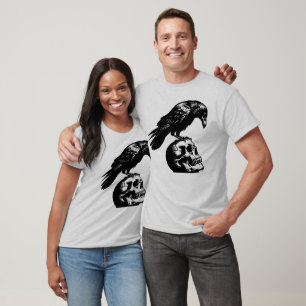 Camiseta Crow Skull Raven, Gothic Bird Black Crow