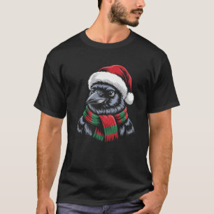 Camiseta Crow Xmas Santa Hat Navidades de bufanda disfraces