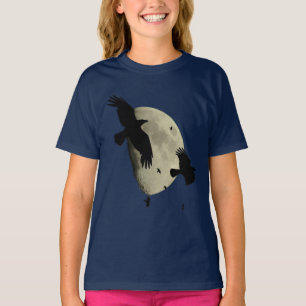 Camiseta Crows En Vuelo Silhoueteado Contra Una Gran Luna