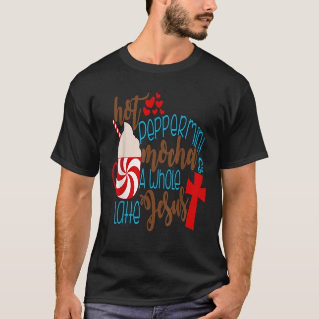 Camiseta Cruce de Navidades Mocha Latte Jesus con menta cal (Anverso)