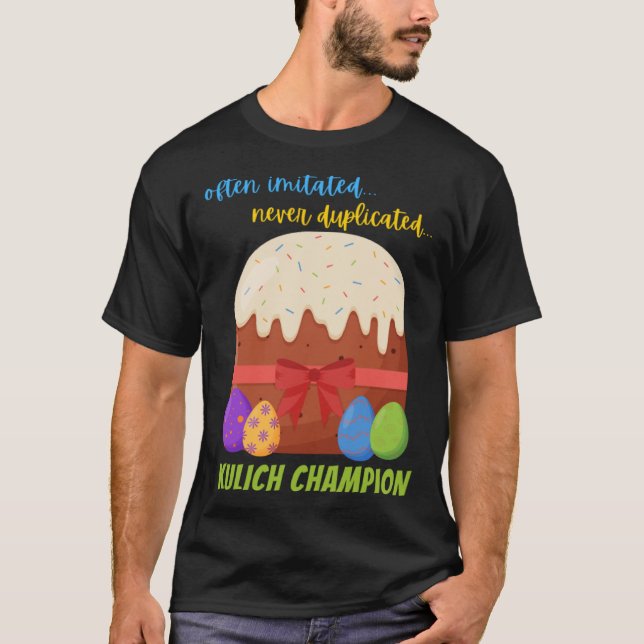 Camiseta Cruce ortodoxa de Pascua con tarta Kulich Campeona (Anverso)
