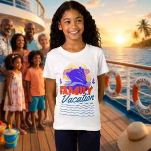Camiseta Crucero Familiar para Niños Azul/Naranja Vacacione