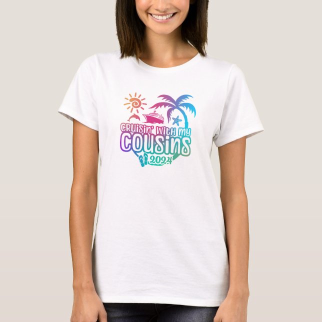 Camiseta Cruceros Cousin 2024 con barcos de crucero y flip  (Anverso)