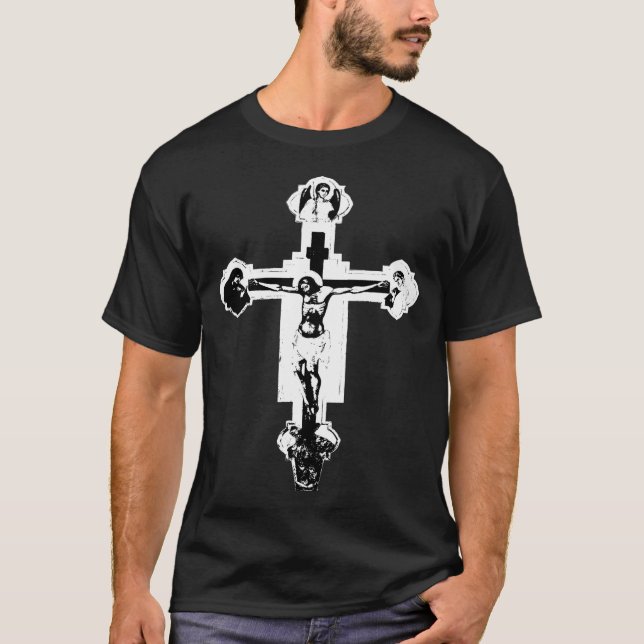 Camiseta Crucifijo gótico en B&W (Anverso)