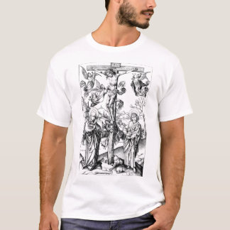 Camiseta Crucifixión con cuatro ángeles, grabado medieval
