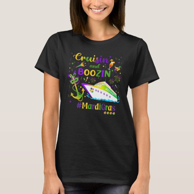 Camiseta Cruisin and Boozin Mardi Gras Cruise Matching Grou (Anverso)