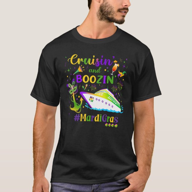 Camiseta Cruisin and Boozin Mardi Gras Cruise Matching Grou (Anverso)