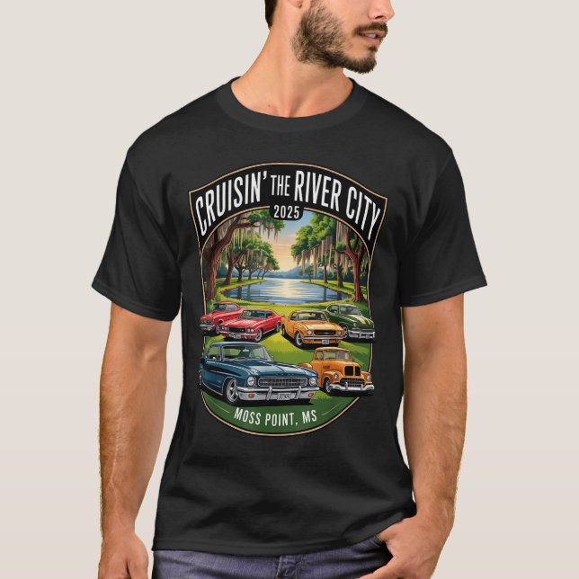 Camiseta Cruisin The River City 2025 Moss Int Ms Clic Car D (Anverso)