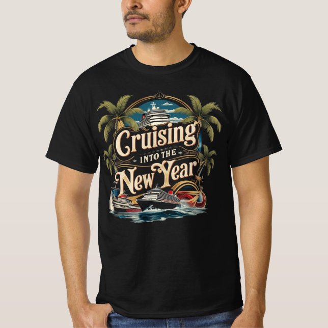 Camiseta Cruising Into The New Year Cruise Ship Graphic (Anverso)