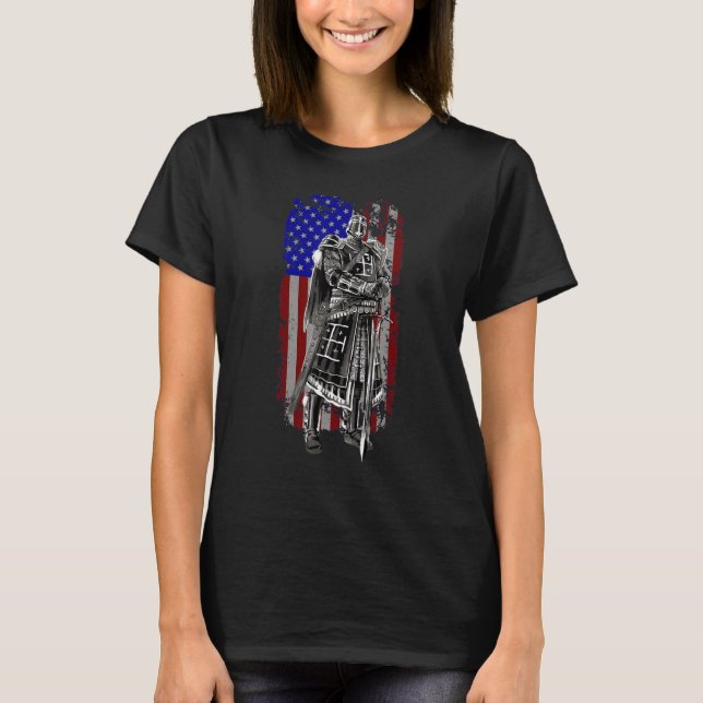Camiseta Crusader Knight Templar God Warrior America Flag F (Anverso)