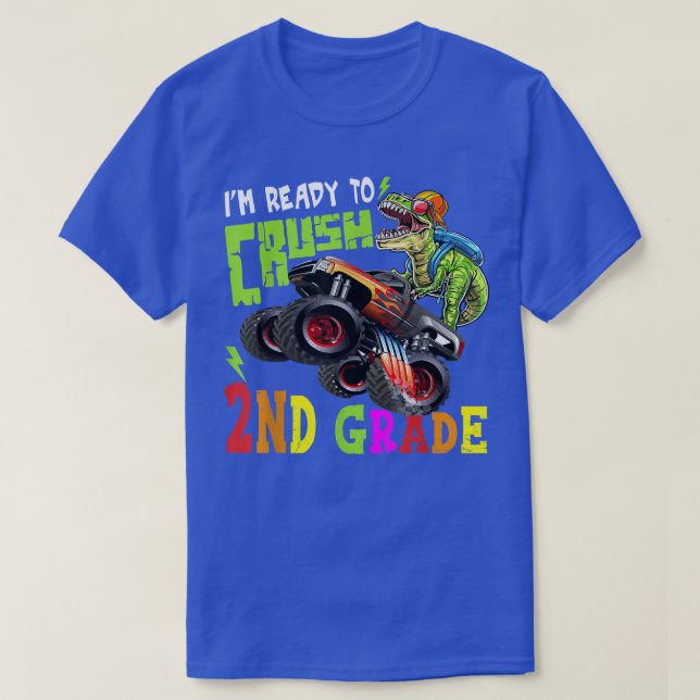 Camiseta Crush 2nd Grade Dinosaur Monster Truck Back To Sch (Diseño del anverso)