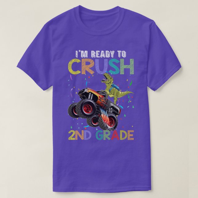 Camiseta Crush 2nd Grade Monster Truck Dinosaur Back To Sch (Diseño del anverso)