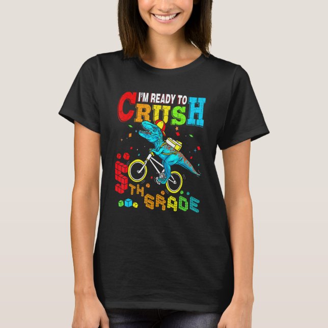 Camiseta Crush 5th Grade Dinosaur Bike Back To School Boys (Anverso)